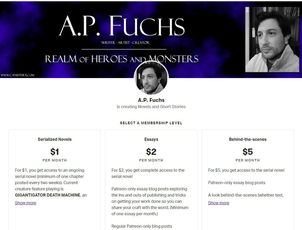 Author and artist A.P. Fuchs's Patreon page
