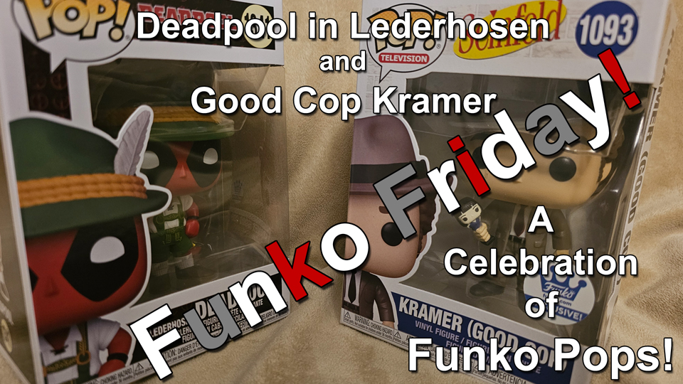 Funko Friday Deadpool in Lederhosen and Good Cop Kramer Funko Pops thumbnail